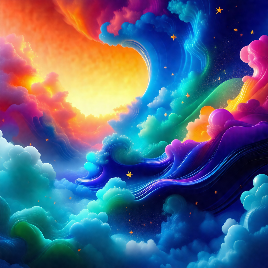 Colorful and vibrant painting of a cloudy sky