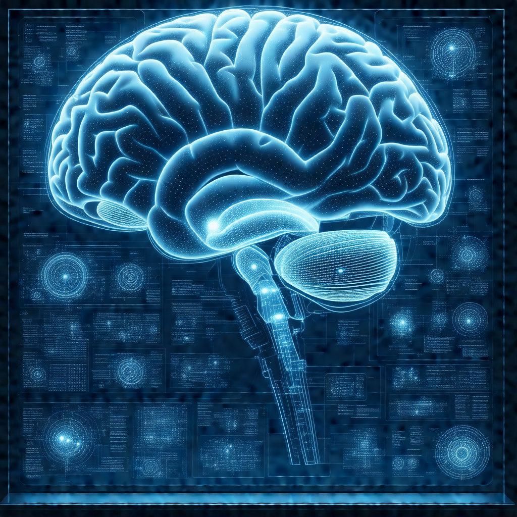 Close-up of a human brain, with a blue background