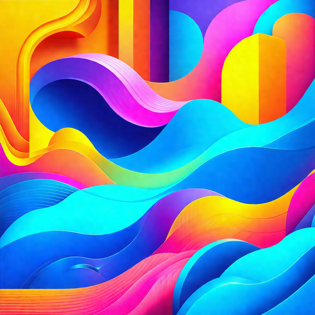 Colorful and abstract artwork featuring a blue and yellow...