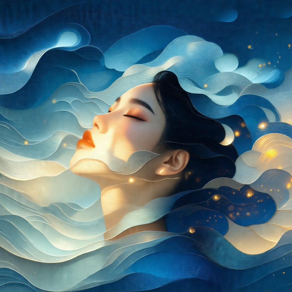 Woman with long hair, lying down in a blue ocean