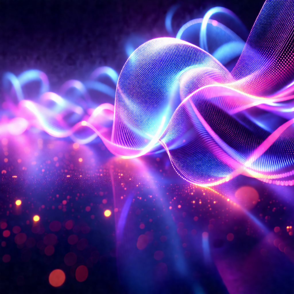 Purple and blue light show, with a series of brightly col...