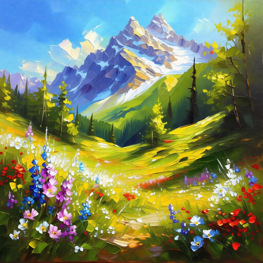 Beautiful mountain landscape with a grassy field and a mo...