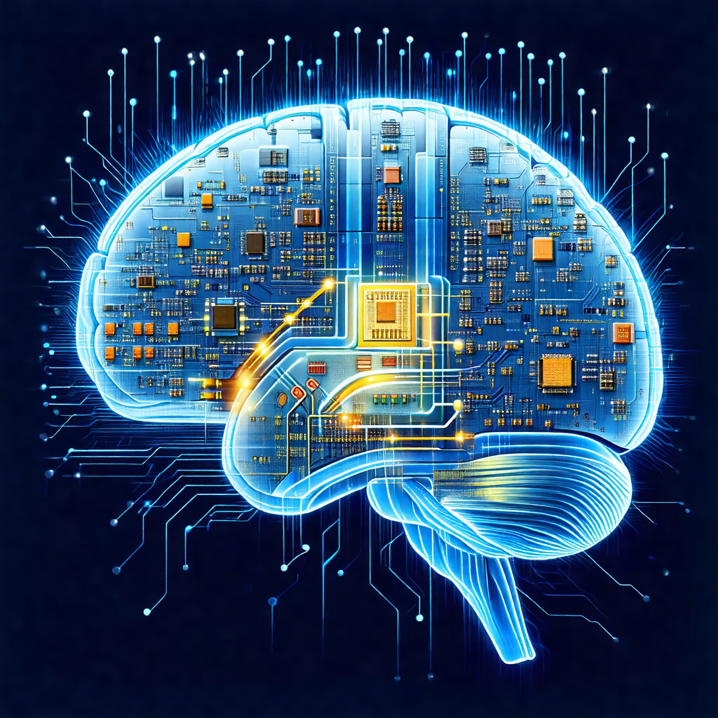 Blue and white illustration of a human brain