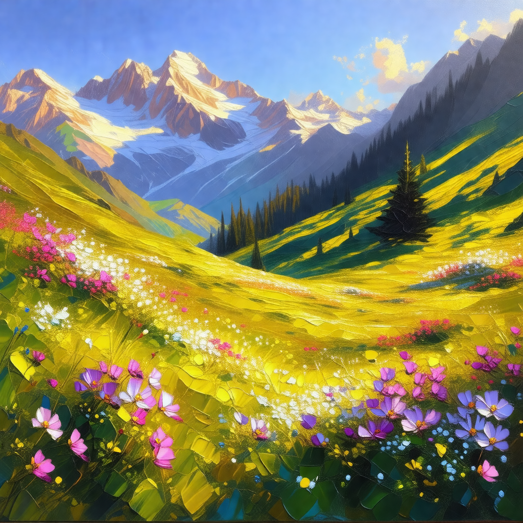 Beautiful mountain landscape with a yellow and green field