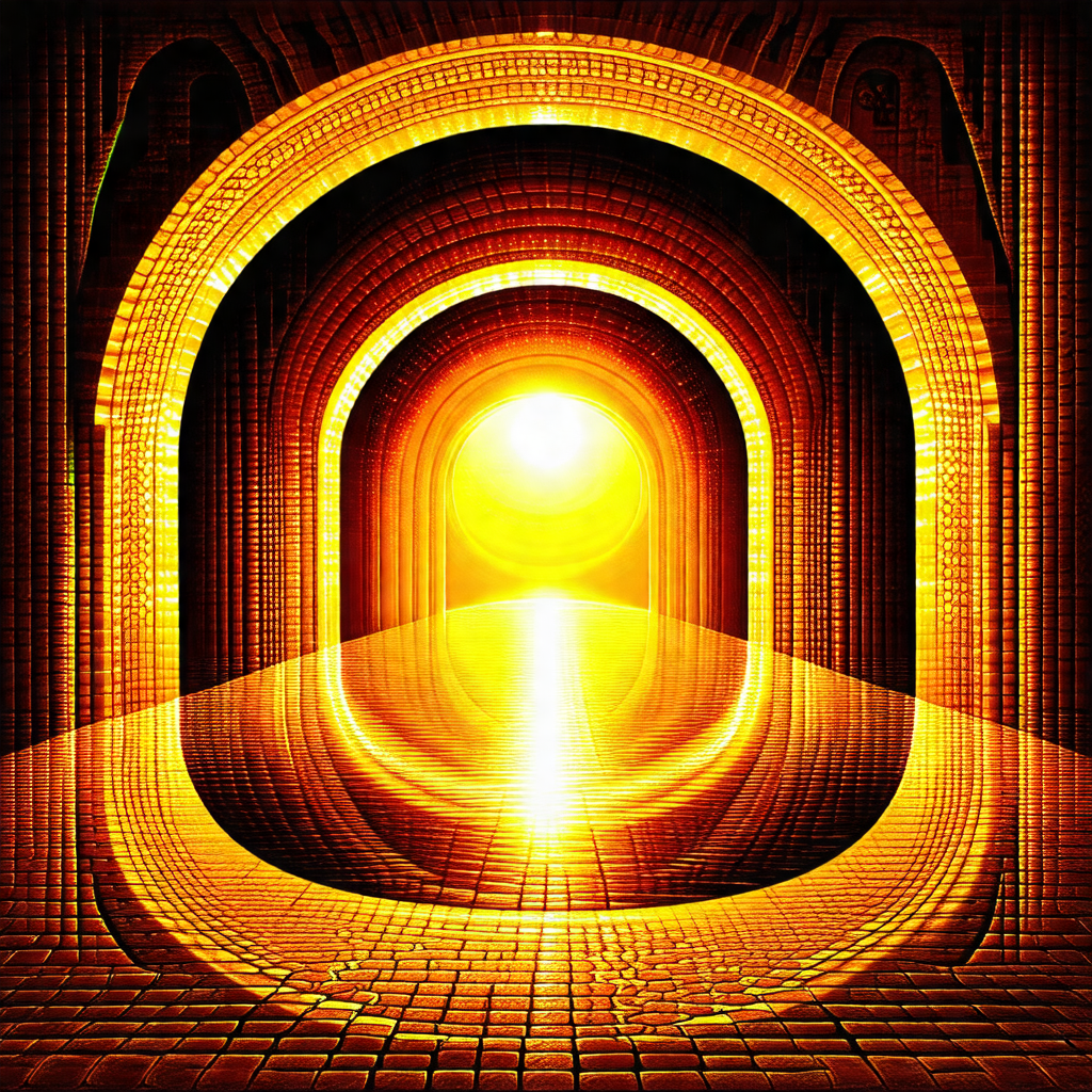 Tunnel with a bright light shining through it