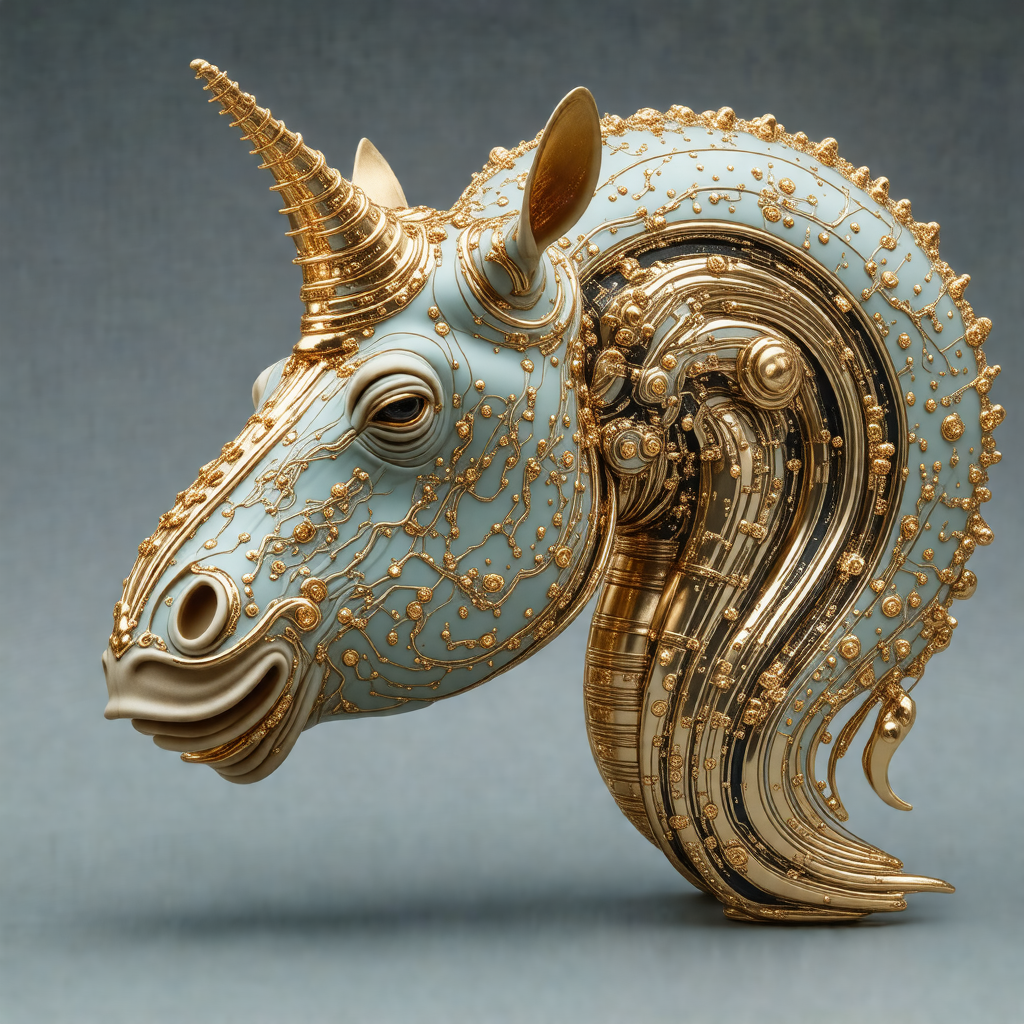 Beautifully crafted gold and blue ceramic unicorn statue