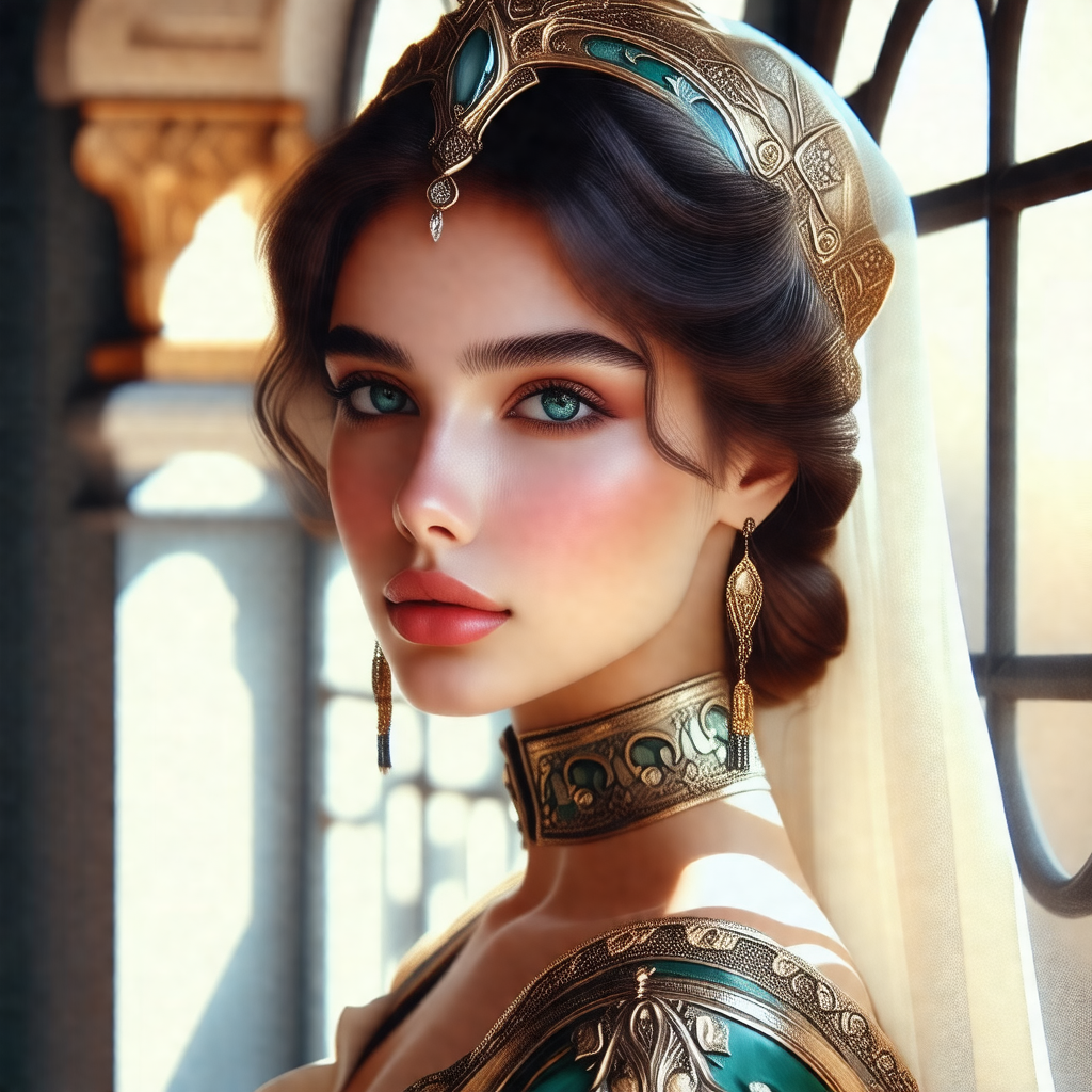 Woman wearing a gold crown and a white veil