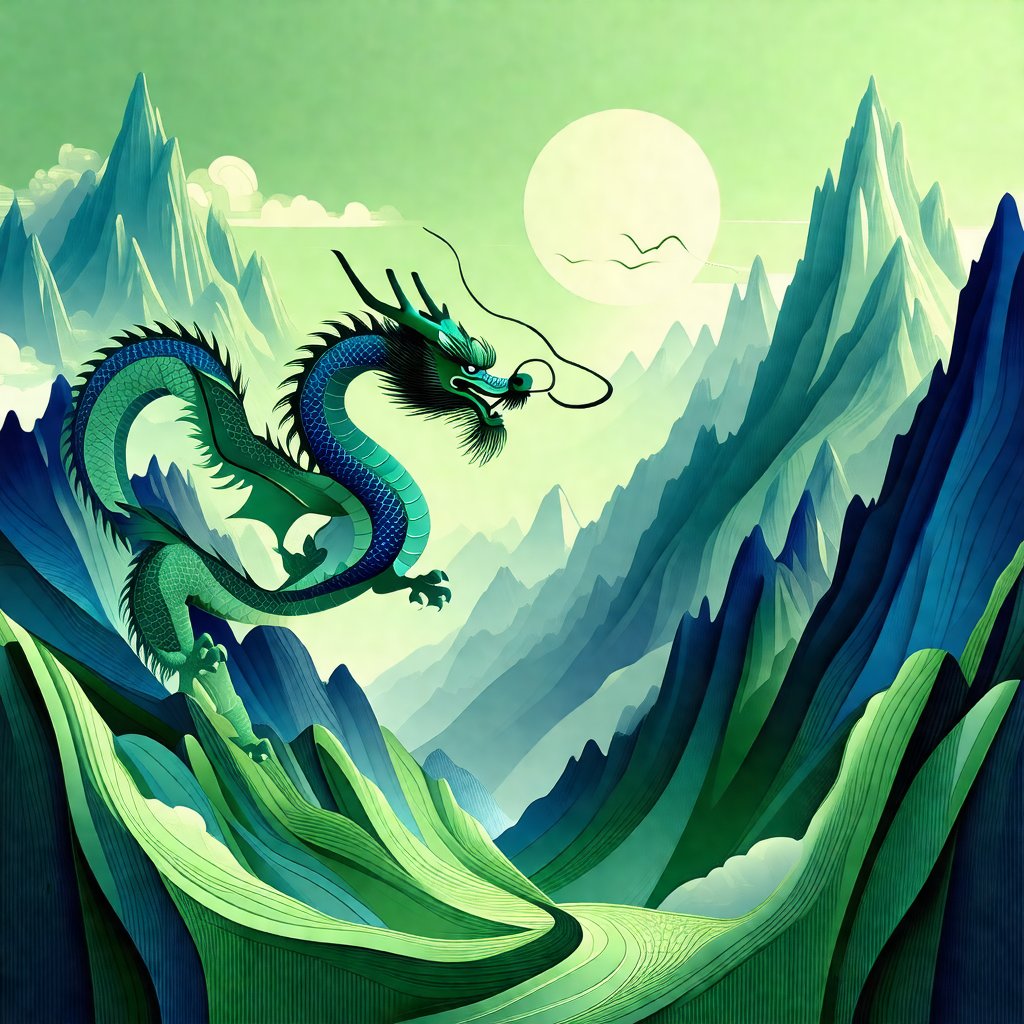 Dragon, possibly a chinese dragon, flying through the sky...