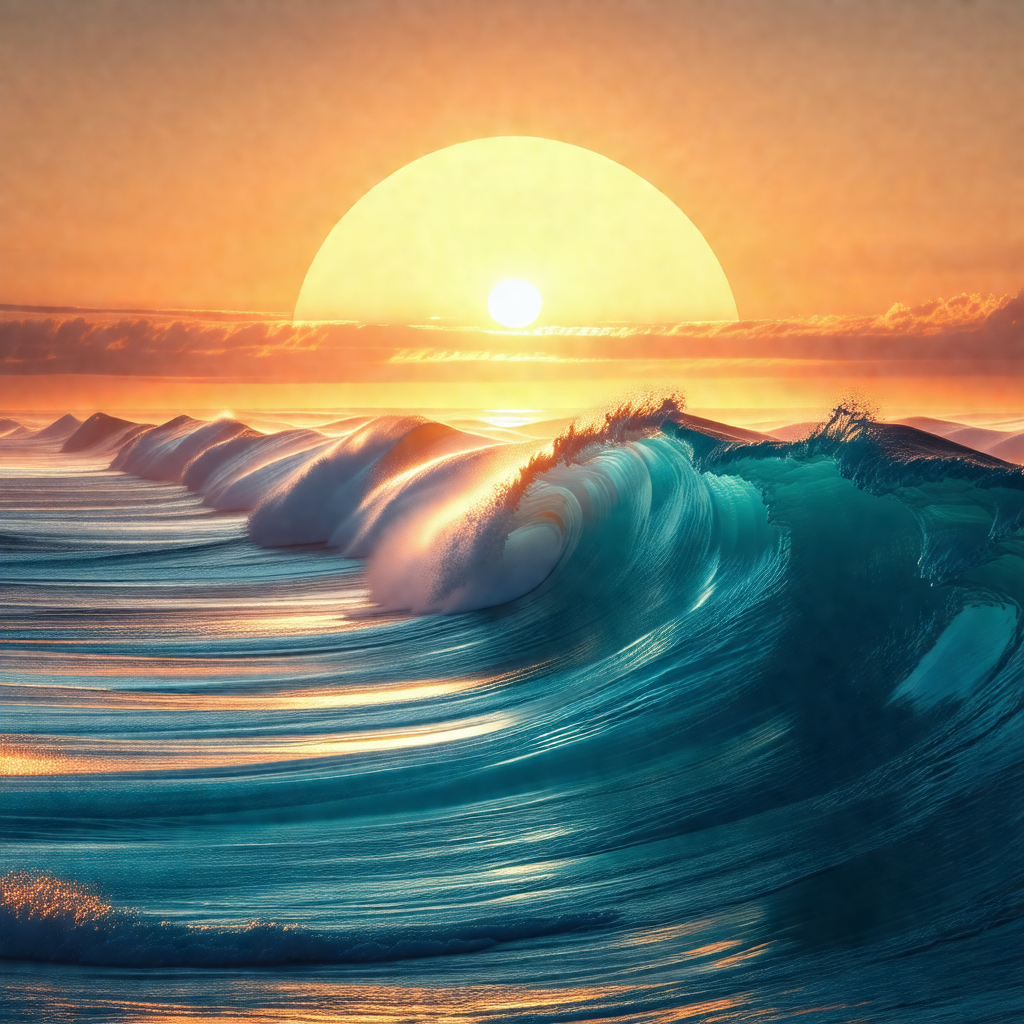 Captures a beautiful sunset over the ocean, with the sun ...