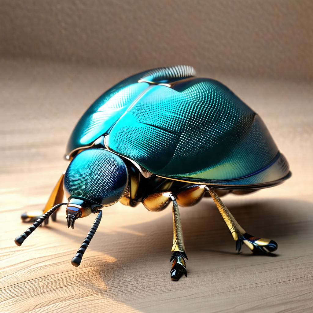 Large, blue, metallic beetle with gold accents, sitting o...