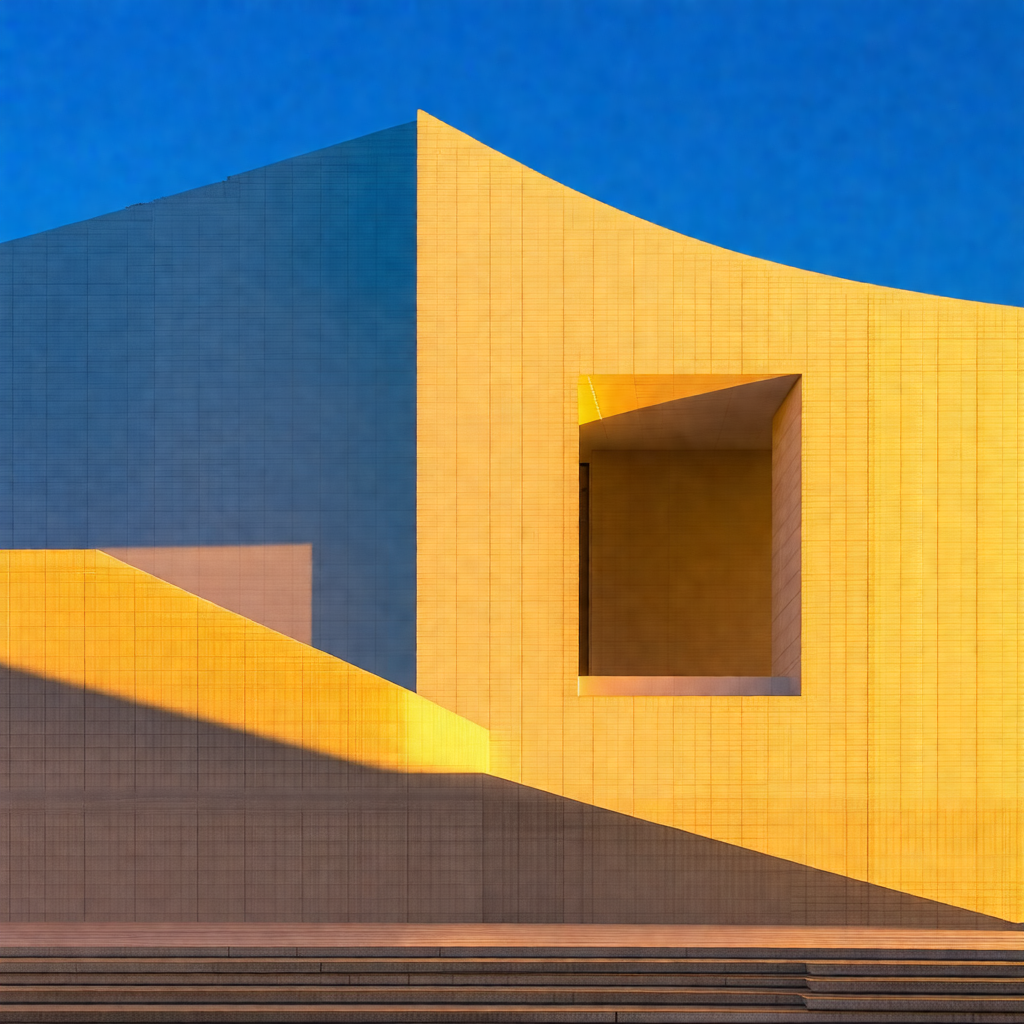 Large, modern building with a unique, curved design