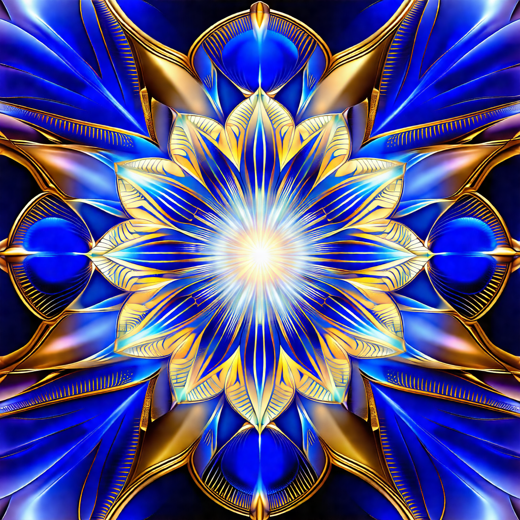 Beautifully designed blue and gold flower, which appears ...