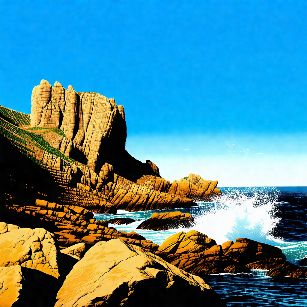 Beautiful coastal scene with a large rock formation and a...