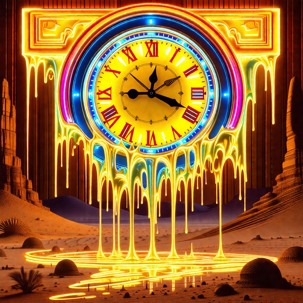 Large, colorful clock with a yellow face and blue numbers
