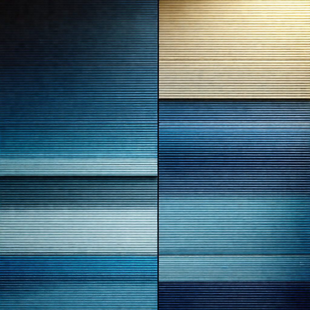 Blue and yellow striped wall, with the blue stripes being...