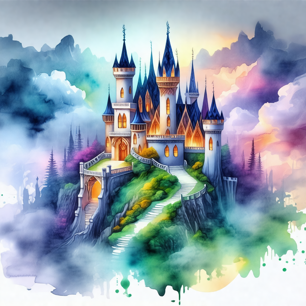 Large, colorful castle with a moat and a bridge
