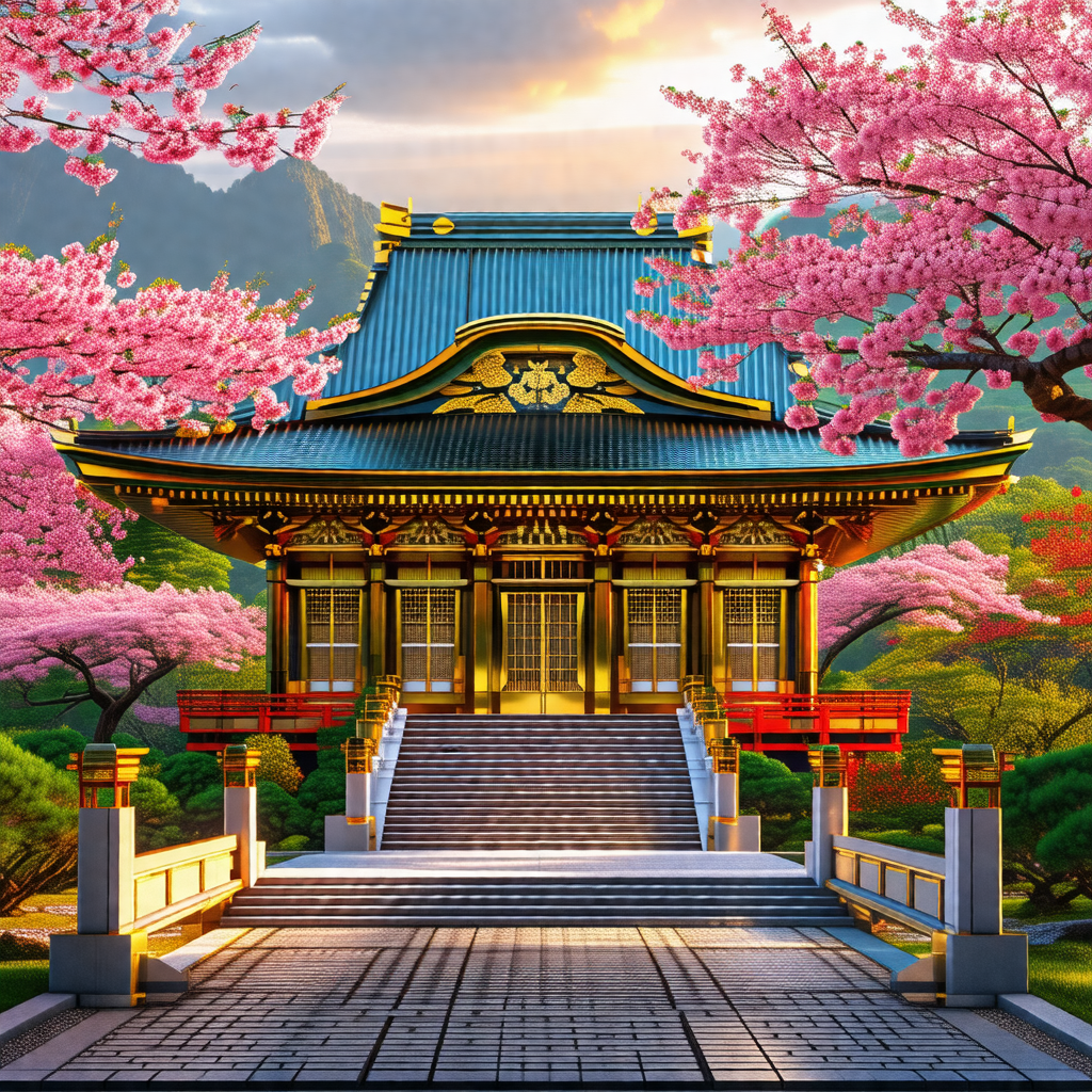 Beautifully designed building with a gold roof, surrounde...