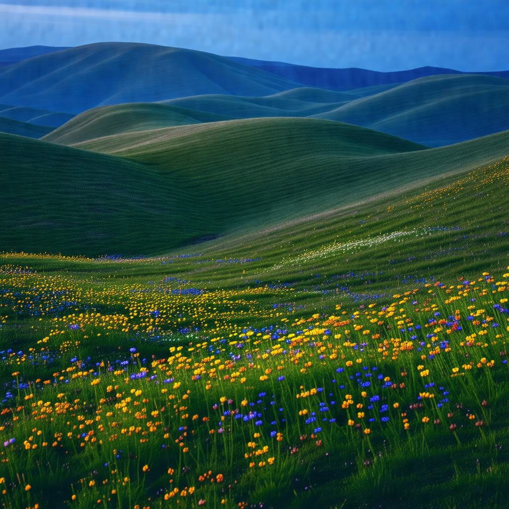 Lush green hillside with a beautiful blue sky above