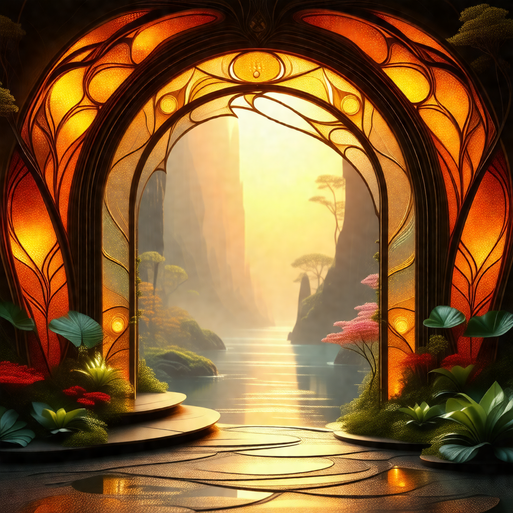 Beautifully designed fantasy world with a waterfall and a...
