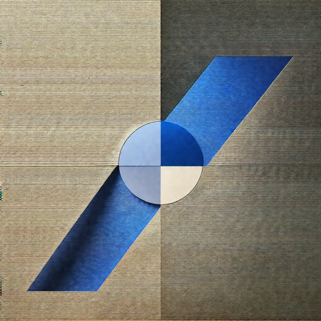 Blue and white circle, which is the central focus of the ...