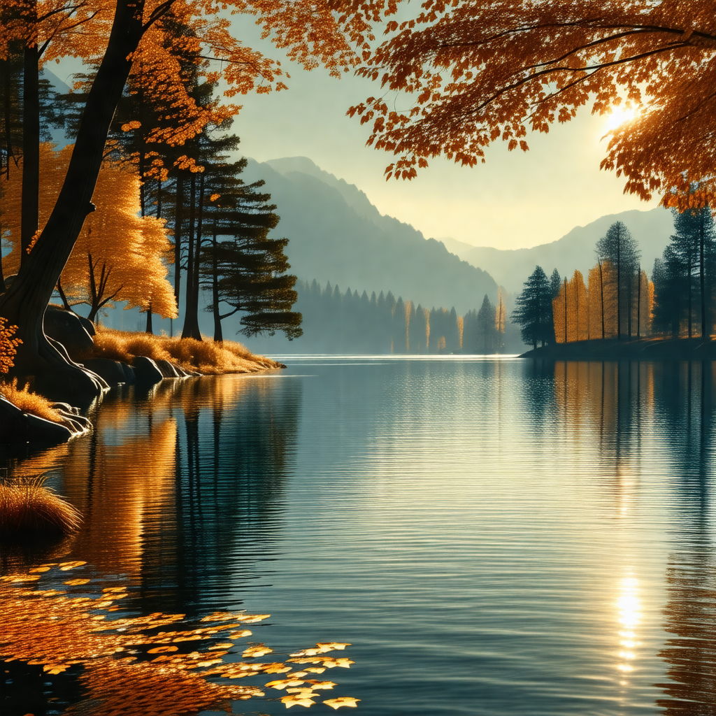 Serene scene of a lake surrounded by trees