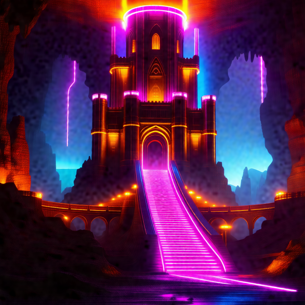 Colorful, computer-generated (cgi) drawing of a castle wi...
