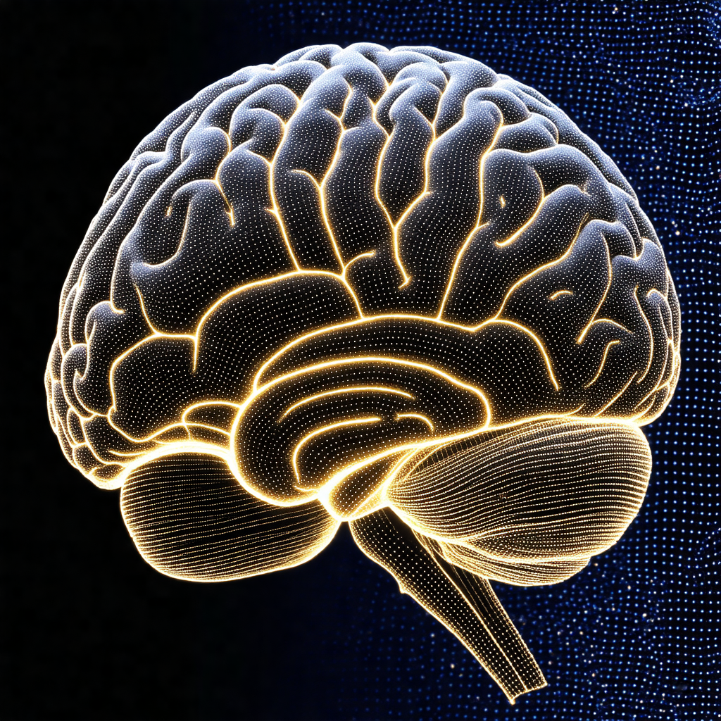 Close-up of a human brain, with a focus on the frontal lobe