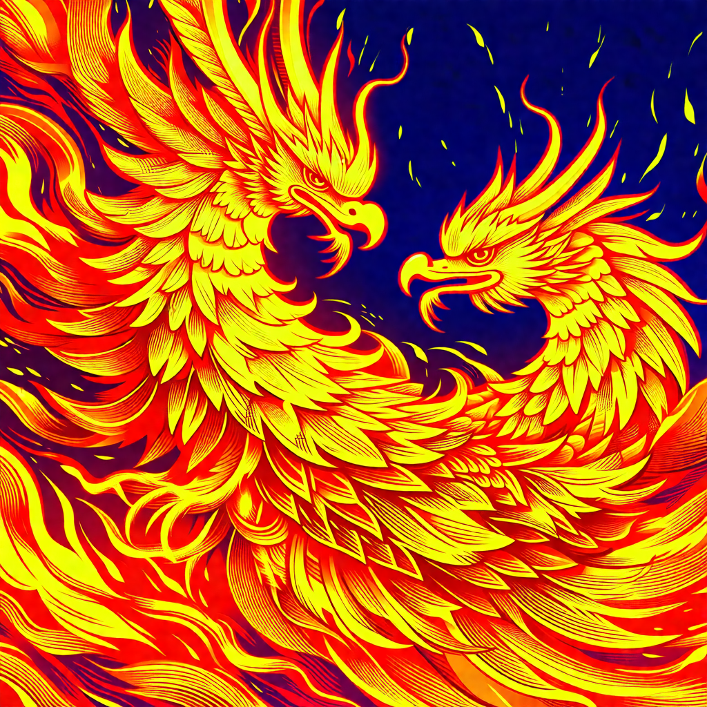 Two large, colorful dragons facing each other