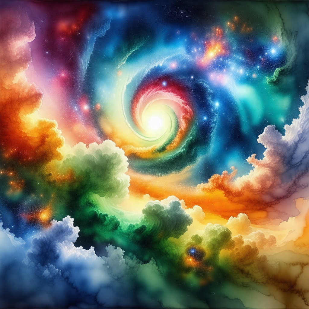 Colorful and vibrant painting of a spiral galaxy