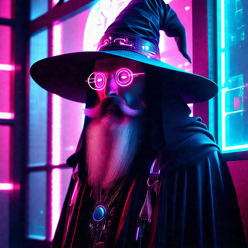 Man wearing a wizard's hat and glasses, giving him a uniq...