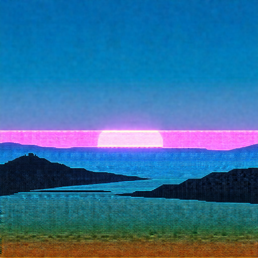 Beautiful sunset over a large body of water, with a mount...