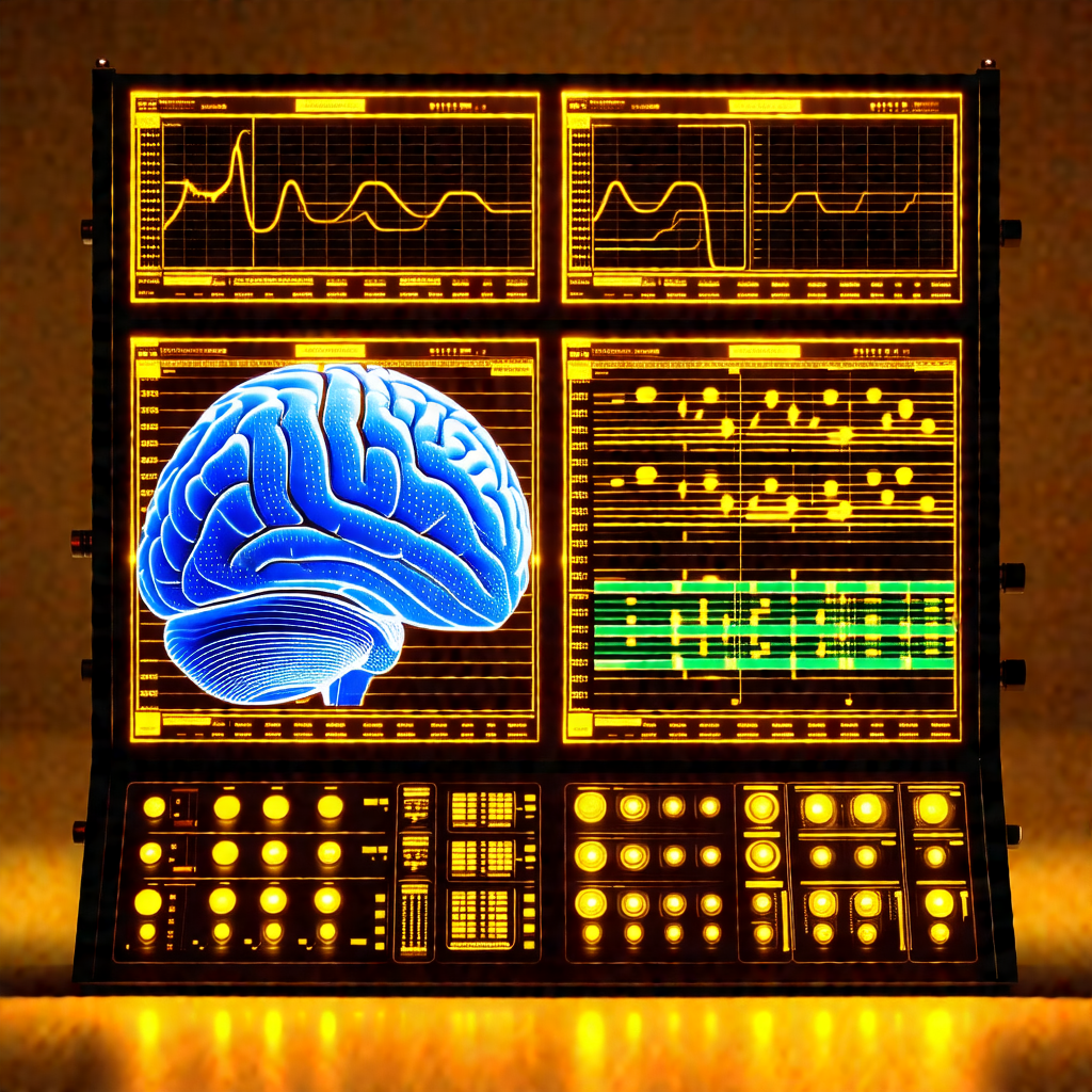 Close-up of a computer monitor with a blue brain displaye...