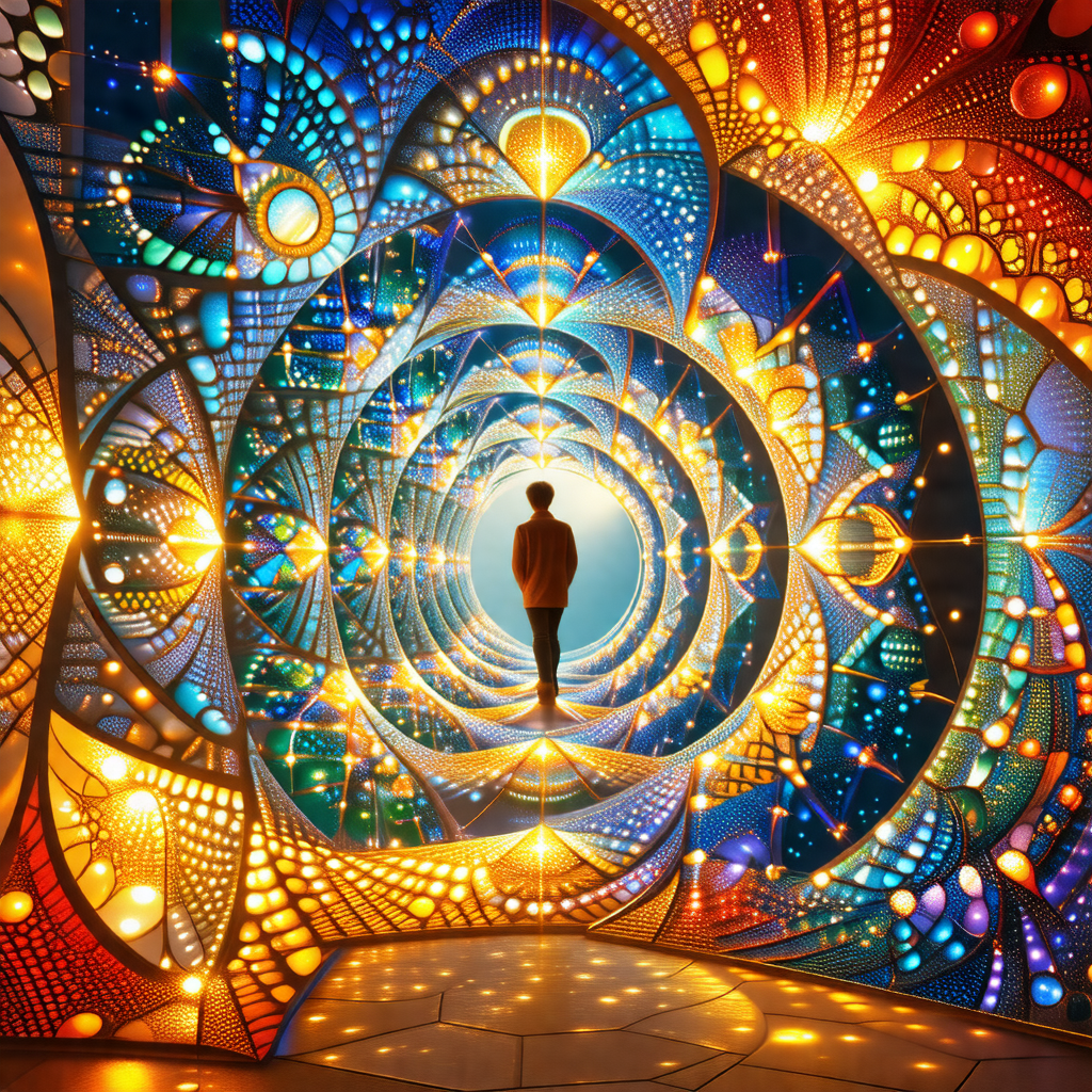 Man standing in the center of a vibrant, colorful, and in...