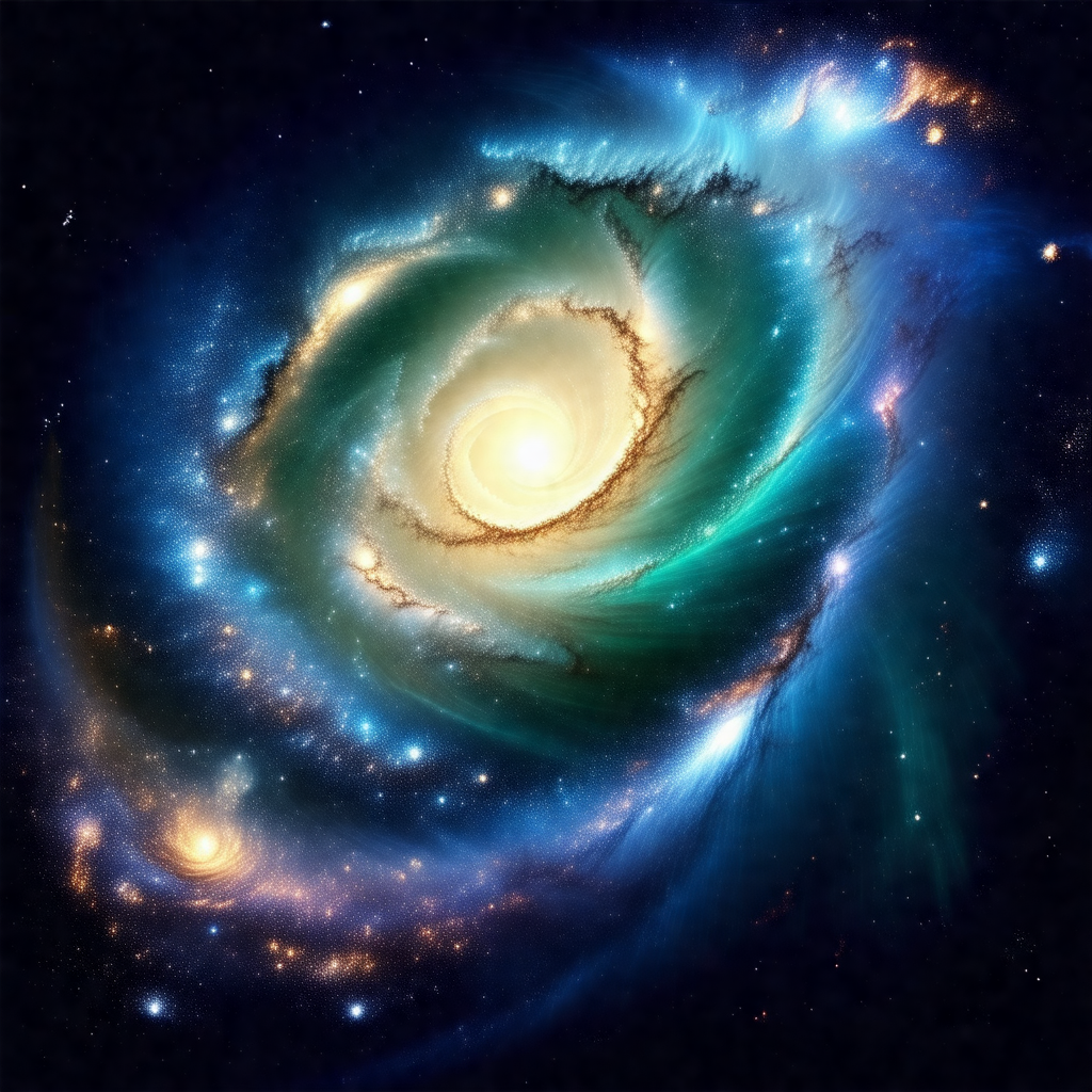 Beautifully detailed space scene featuring a large, brigh...