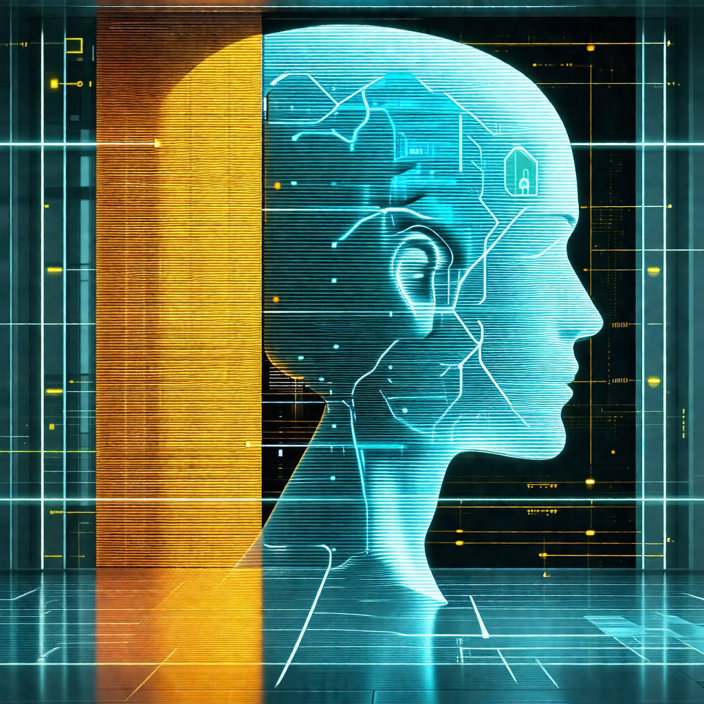Close-up of a human head, with a blue and yellow background