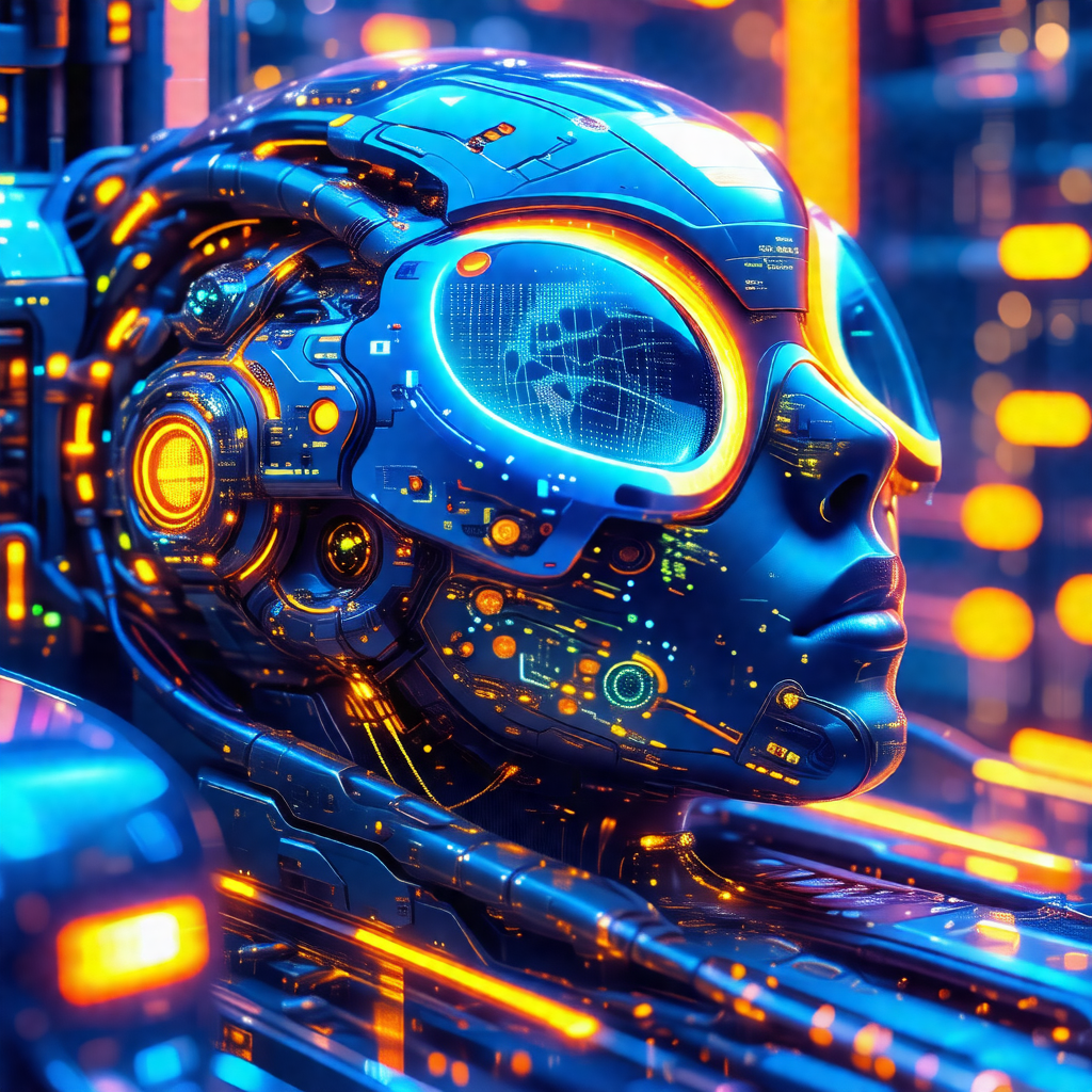 Futuristic, blue-toned illustration of a robotic head wit...