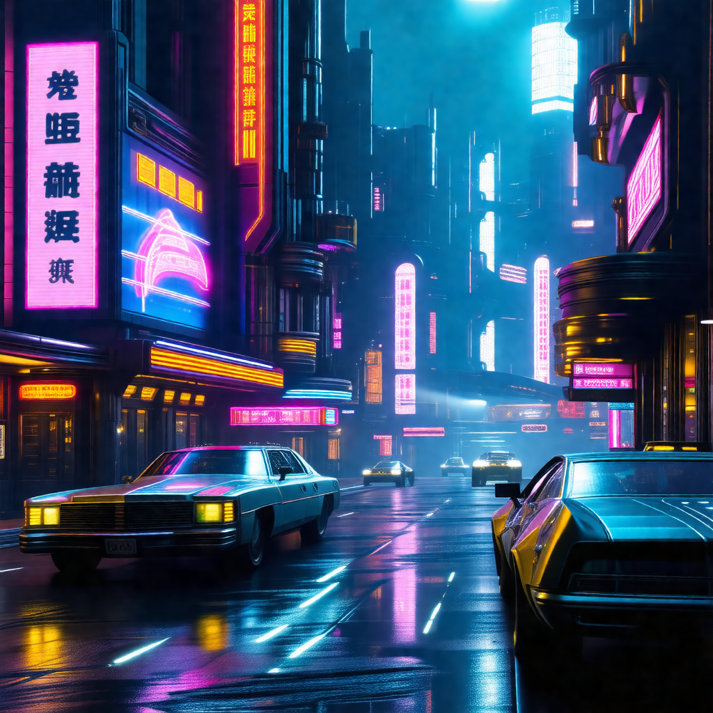 Black and white drawing of a city street at night