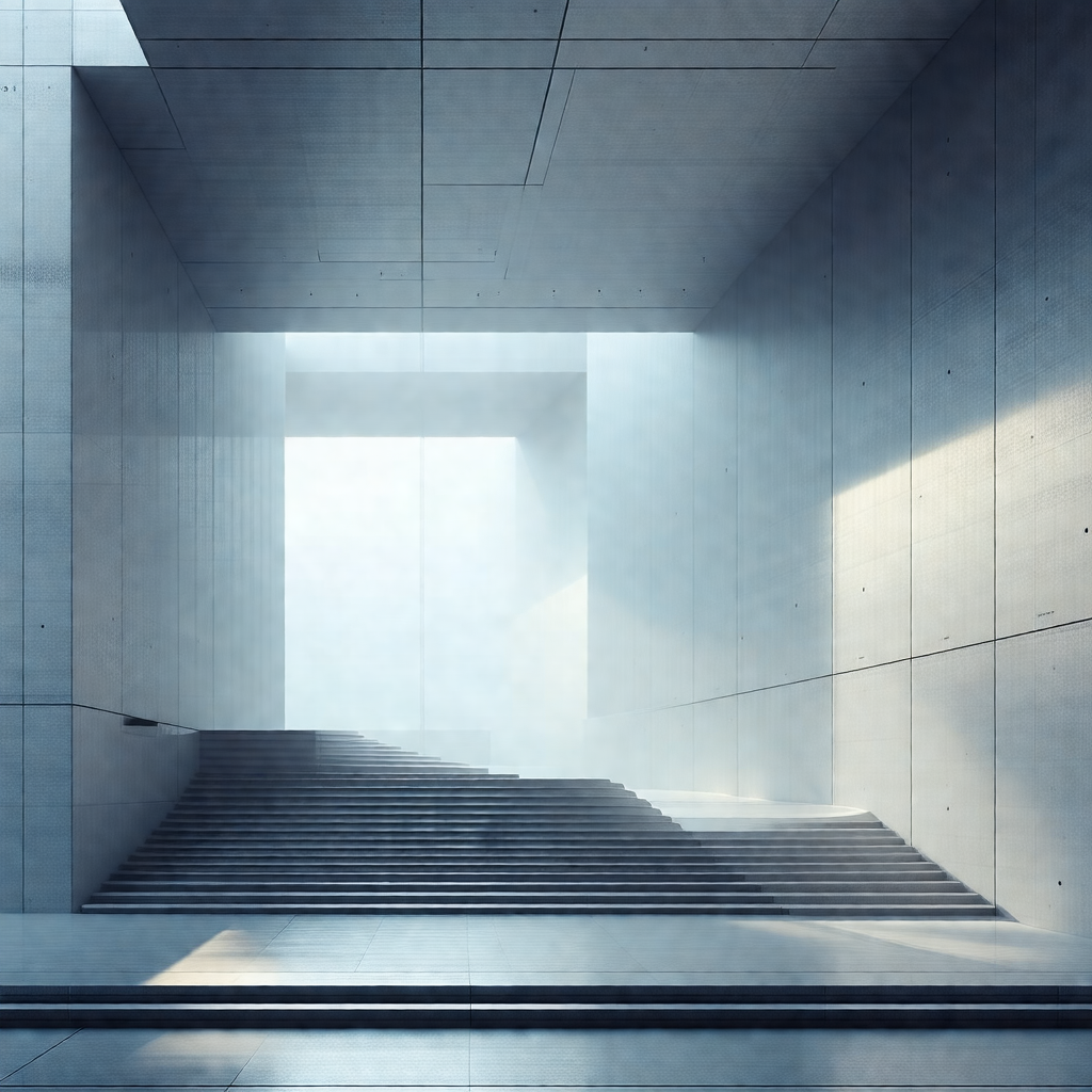 Large, empty room with a set of stairs leading upwards
