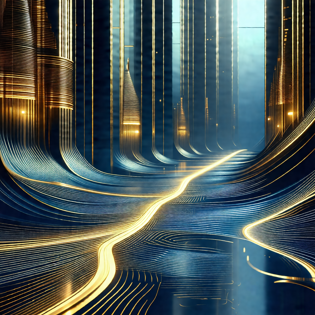 Futuristic scene featuring a long, narrow hallway with a ...
