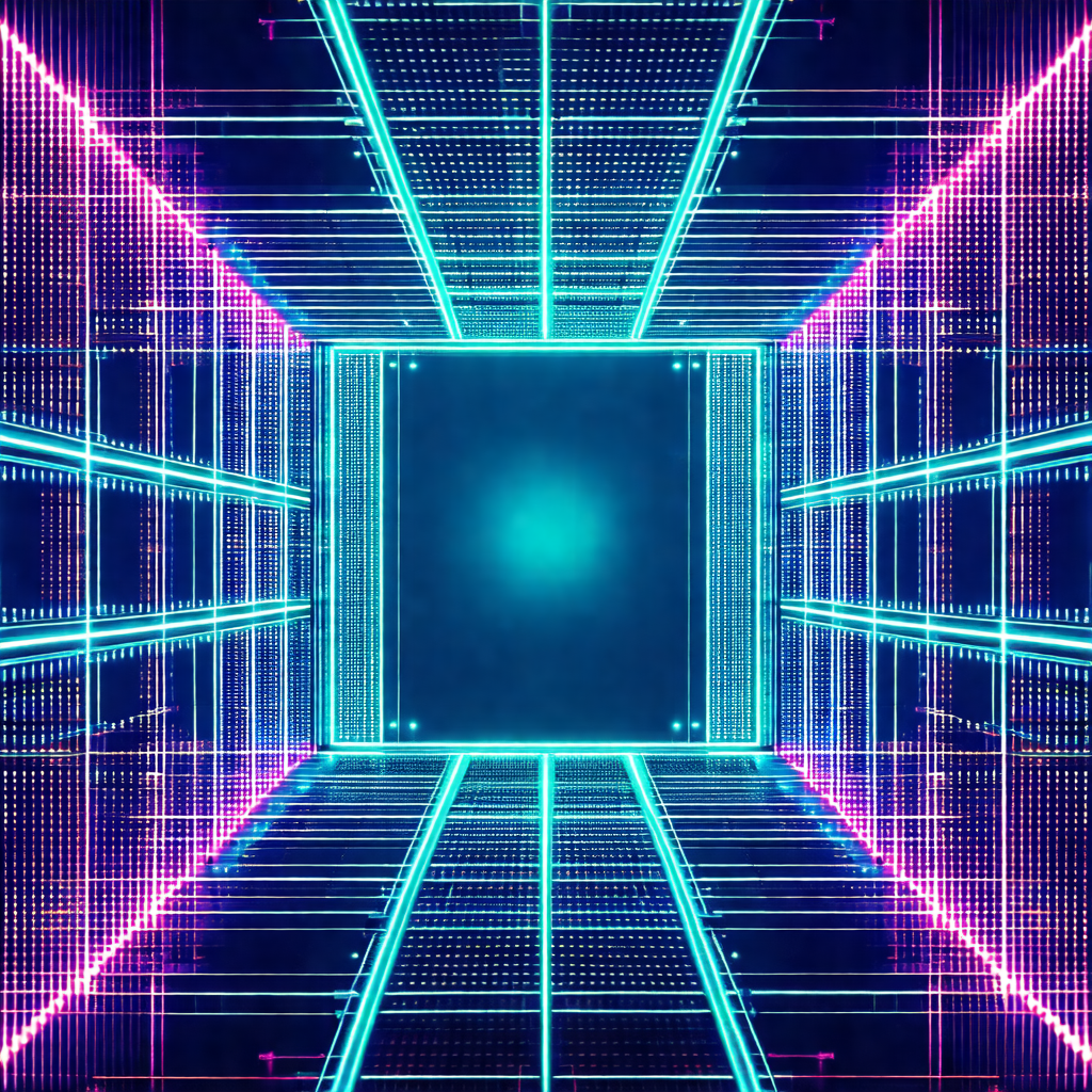Close-up of a neon-colored, three-dimensional structure