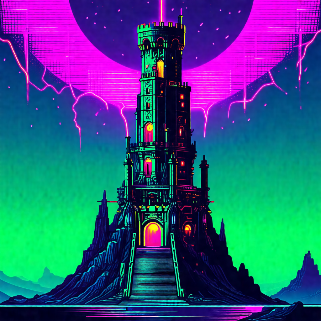 Colorful, fantasy-style illustration of a castle with a l...