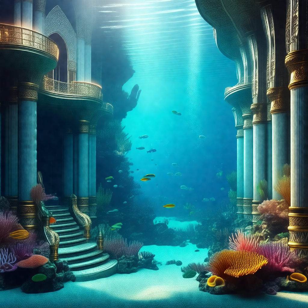 Painting of a beautiful underwater scene, featuring a pal...