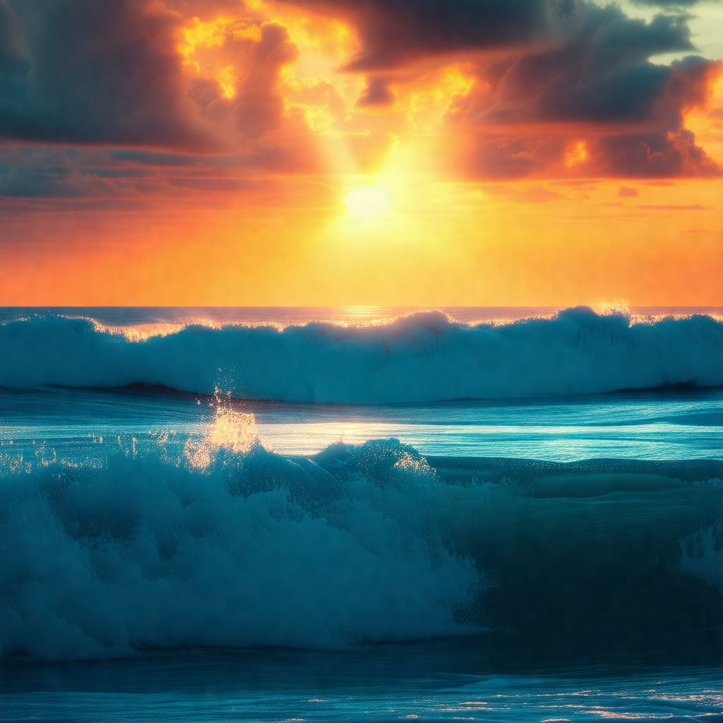 Captures a beautiful sunset over the ocean, with the sun ...