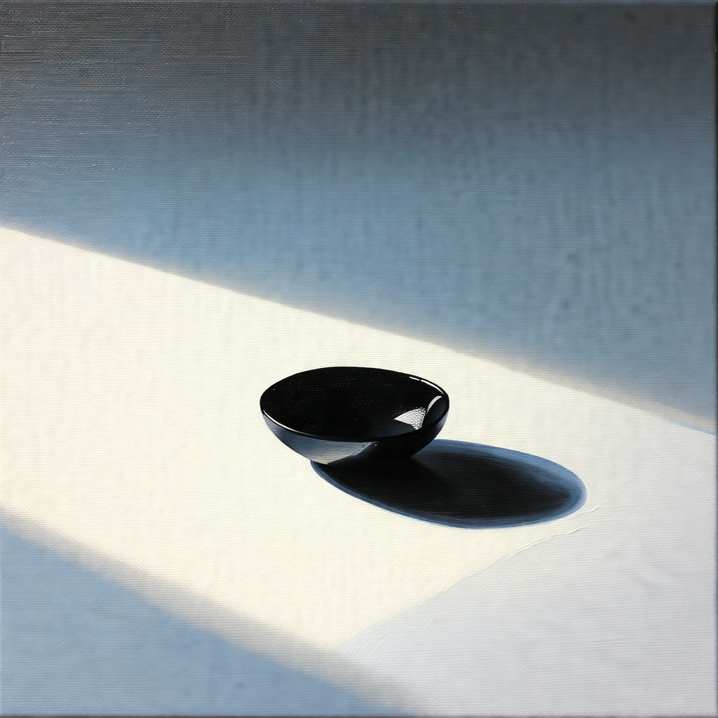 Black bowl sitting on a white surface, possibly a table o...
