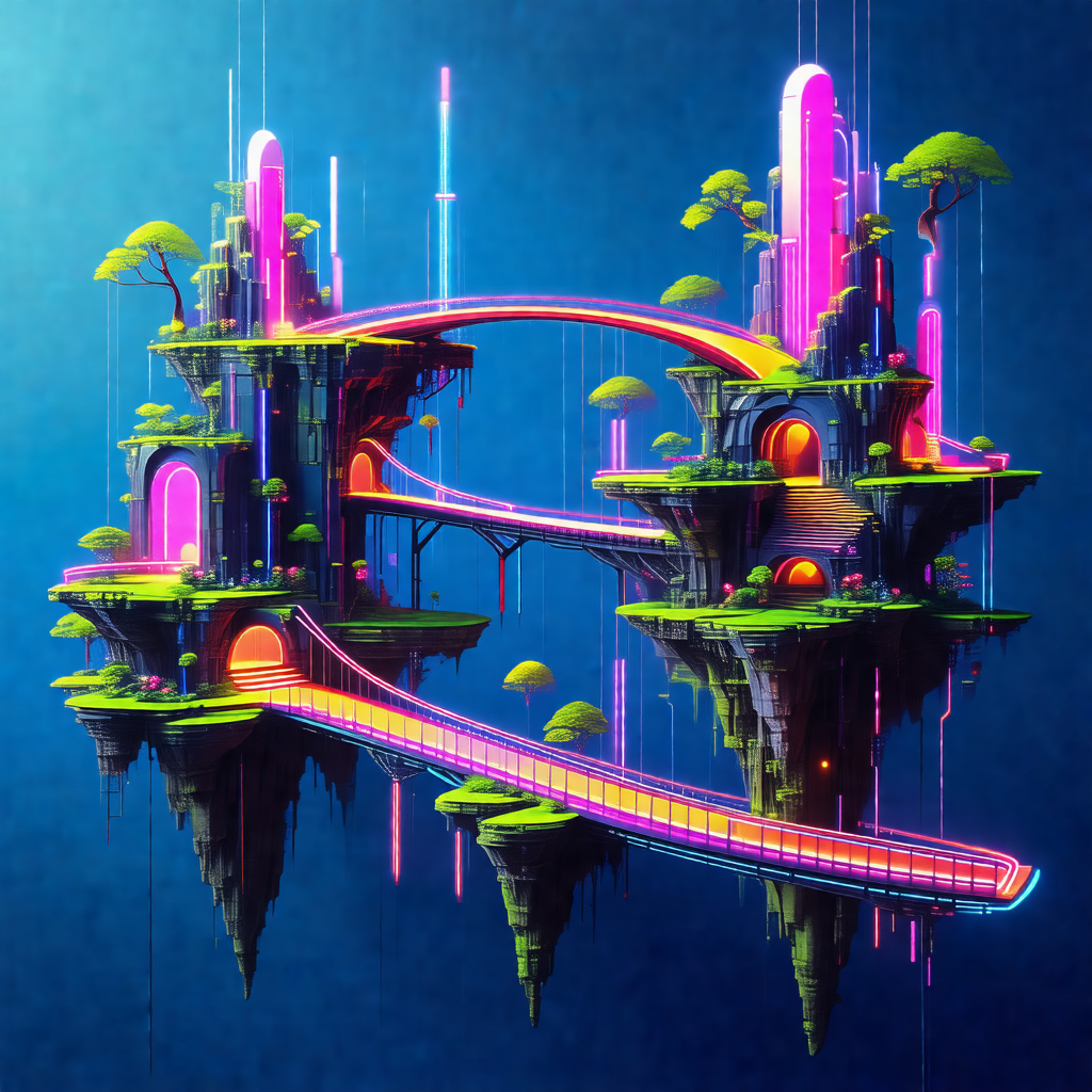 Futuristic, colorful, and imaginative scene of a city flo...