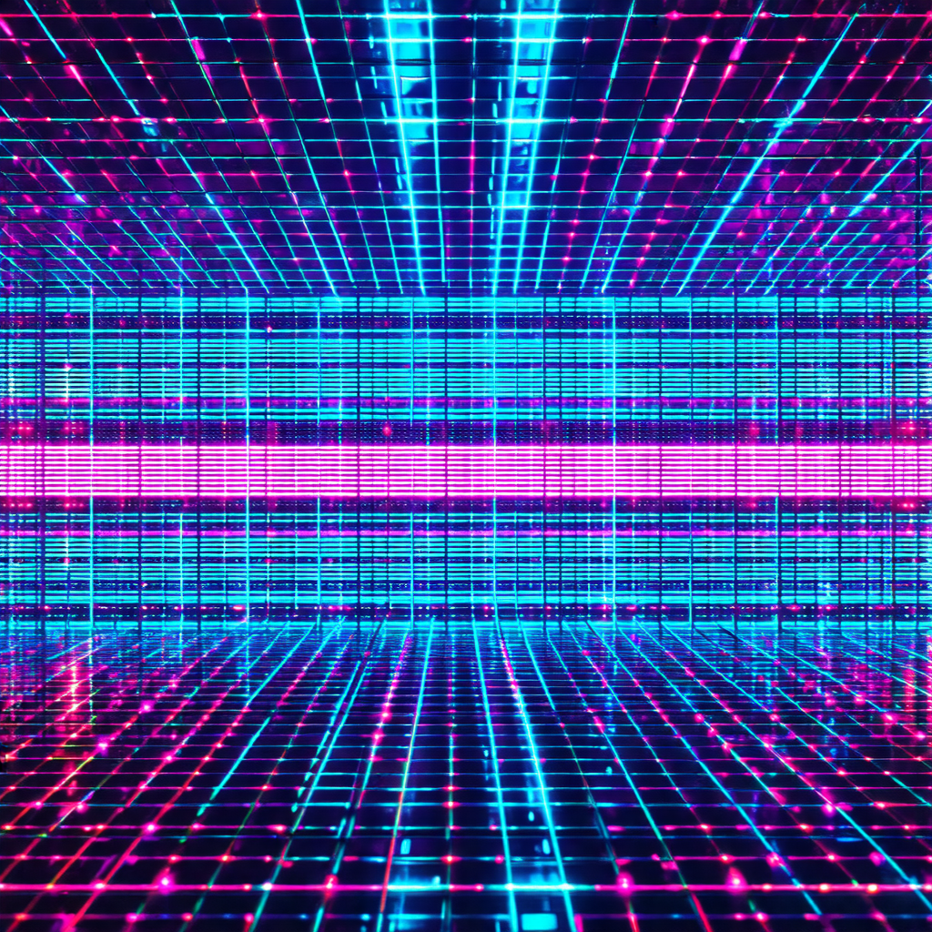 Close-up of a brightly colored, neon-lit room