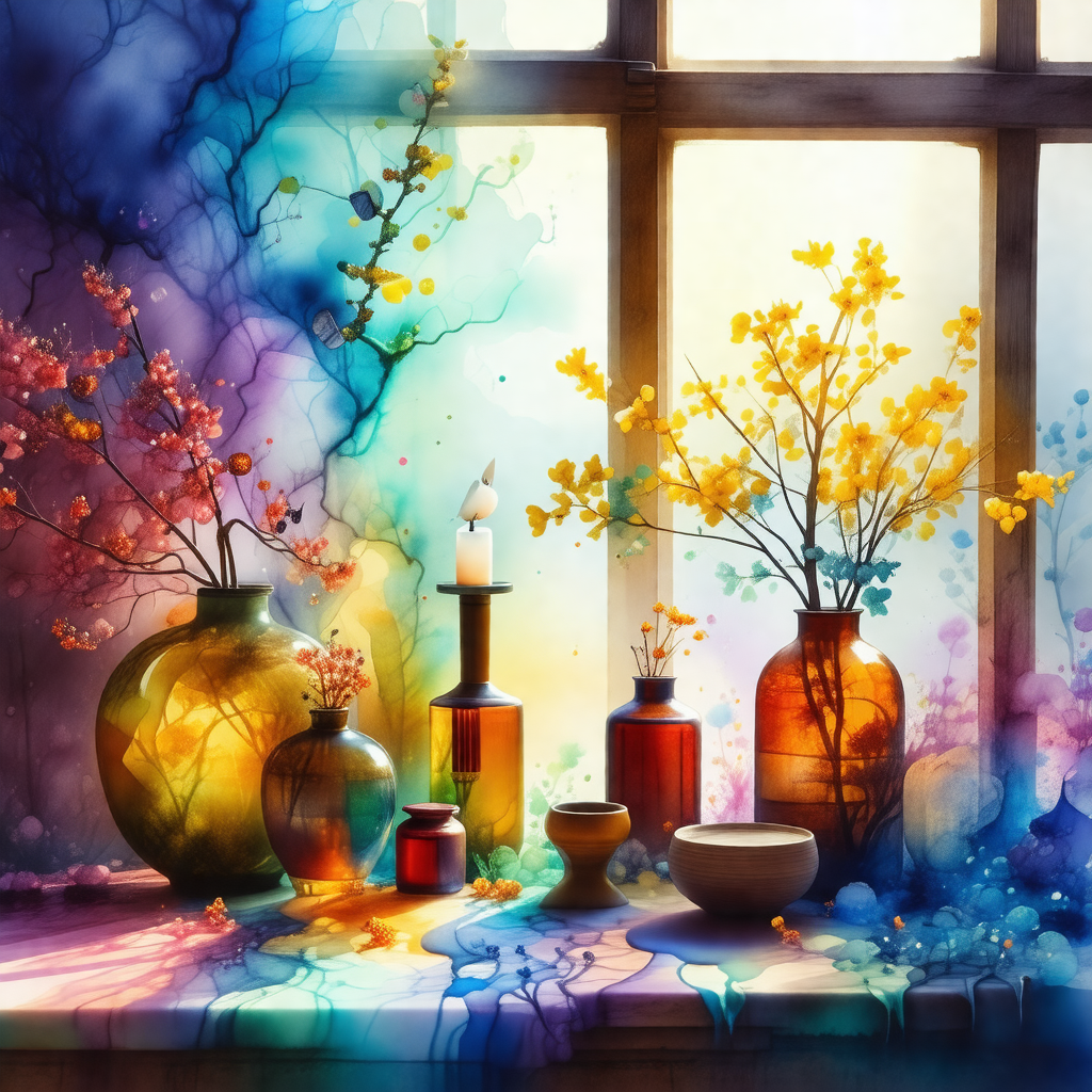 Table with a variety of vases and flowers