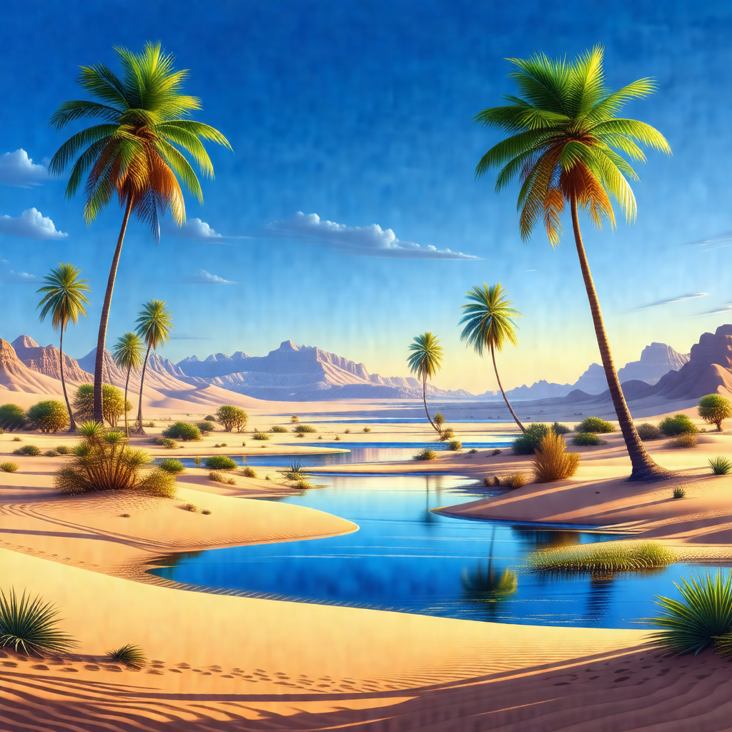 Beautiful desert scene with a large body of water, possib...