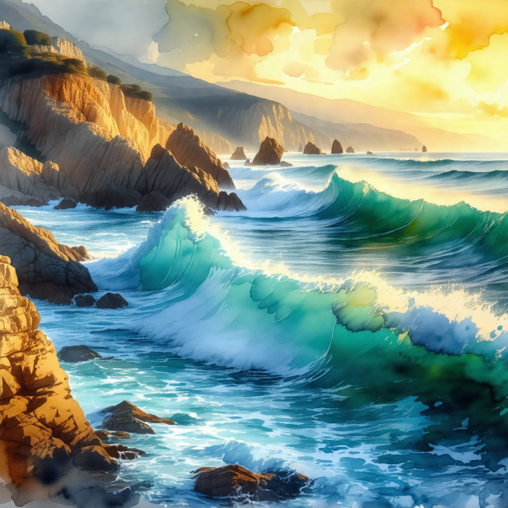 Beautiful ocean scene with a large wave crashing into the...