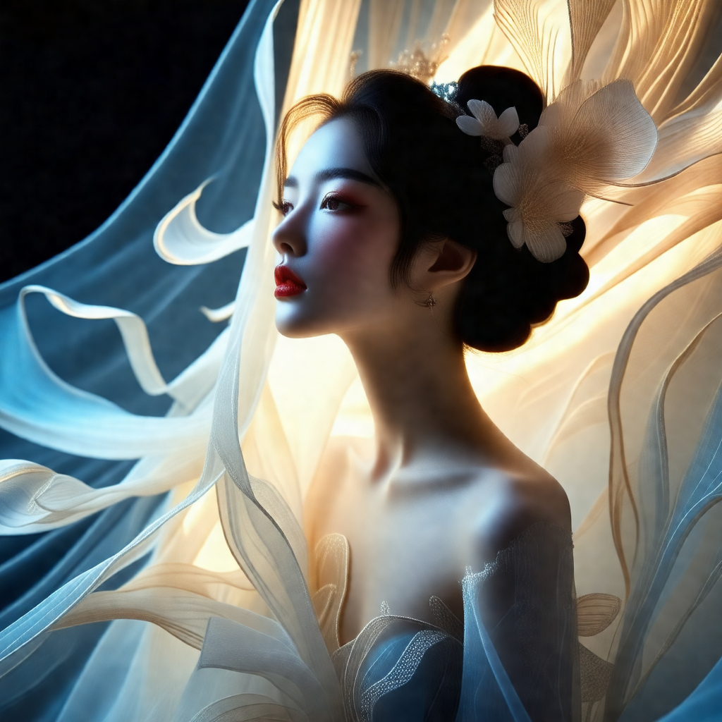 Woman with long hair, wearing a white dress and a flower ...